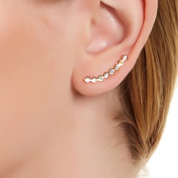 Anthropologie Crystal and Gold Ear Climbers - Picture 4 of 4